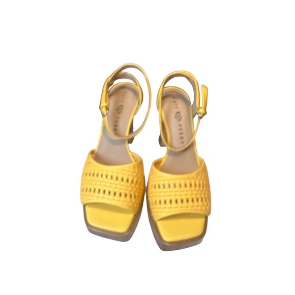 Katy Perry Womens Yellow Woven Block Heeled Sandals With Ankle Strap & Buckle Cl - Picture 4 of 6